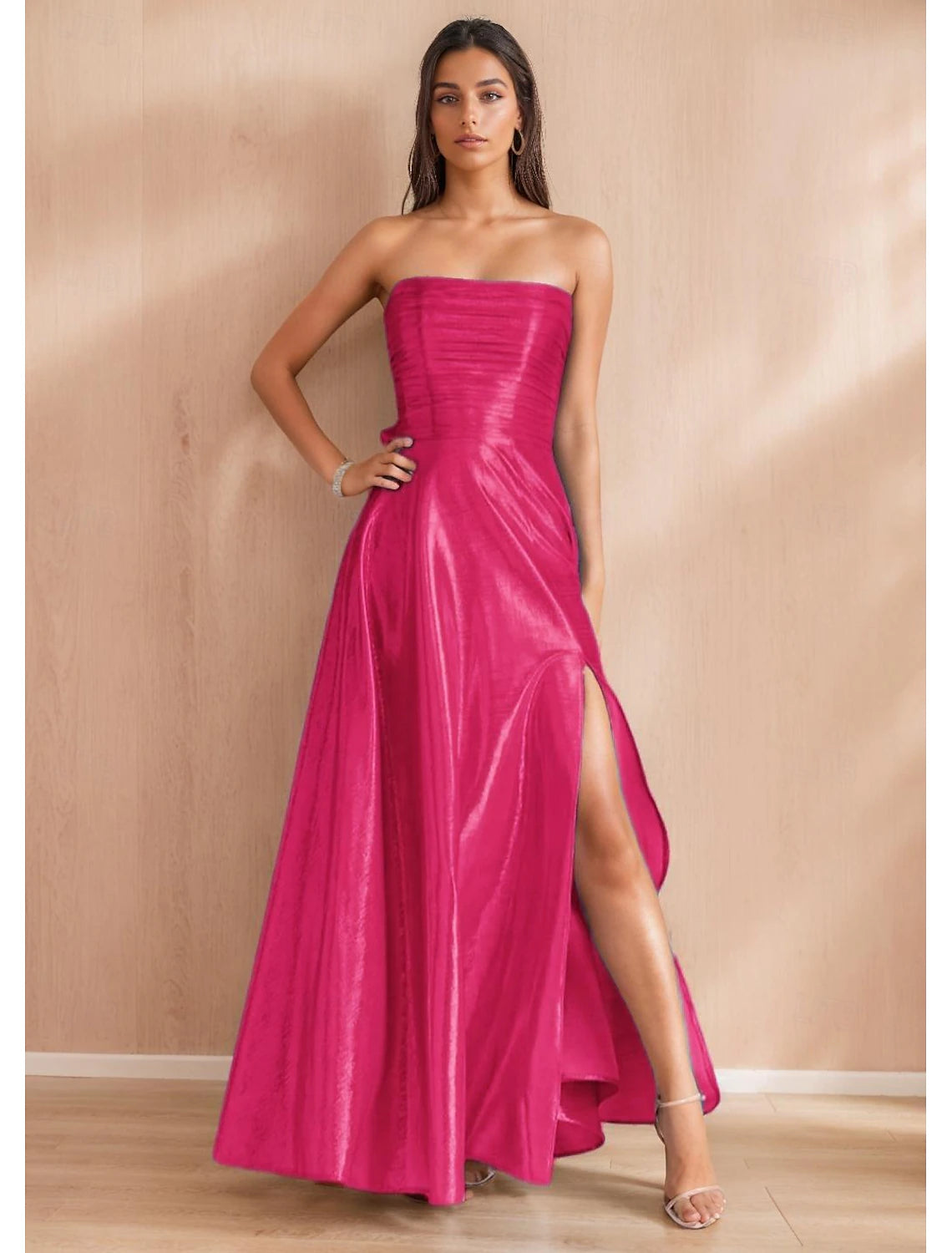 A-Line Prom Dresses Elegant Dress Formal Evening Party Floor Length Sleeveless Off Shoulder Polyester with Bow(s) Ruched Slit