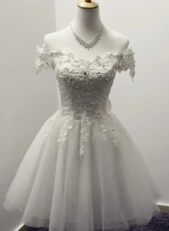 DingJiDress Short Prom Dress Exquisite A-Line Off-The-Shoulder Tulle Appliqued With Bow Best Selling Homecoming Dress