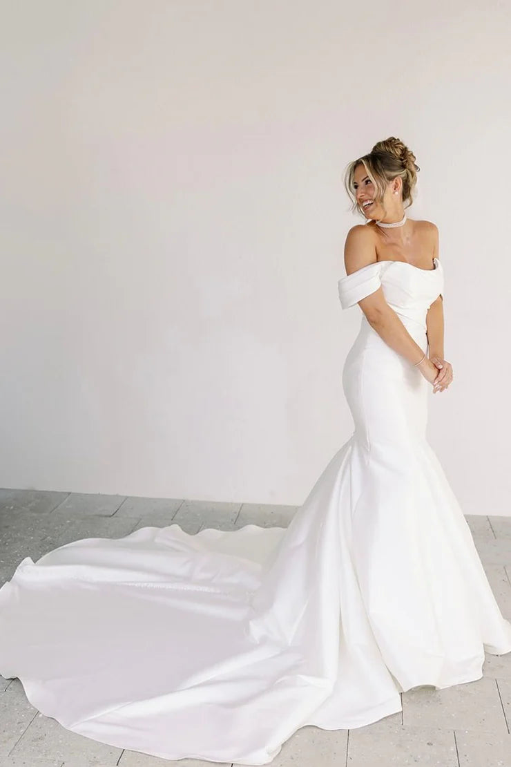 Elegant Mermaid Off the Shoulder Satin Wedding Dresses
