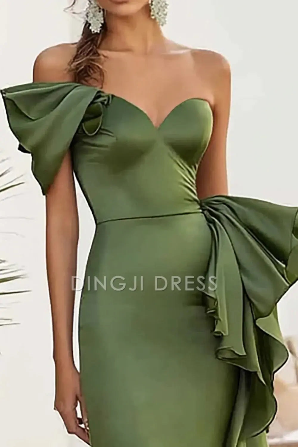 DingJiDress High Quality Dress Elegant Mermaid Satin Long Sweetheart With Ruffles Fashion Prom Dress