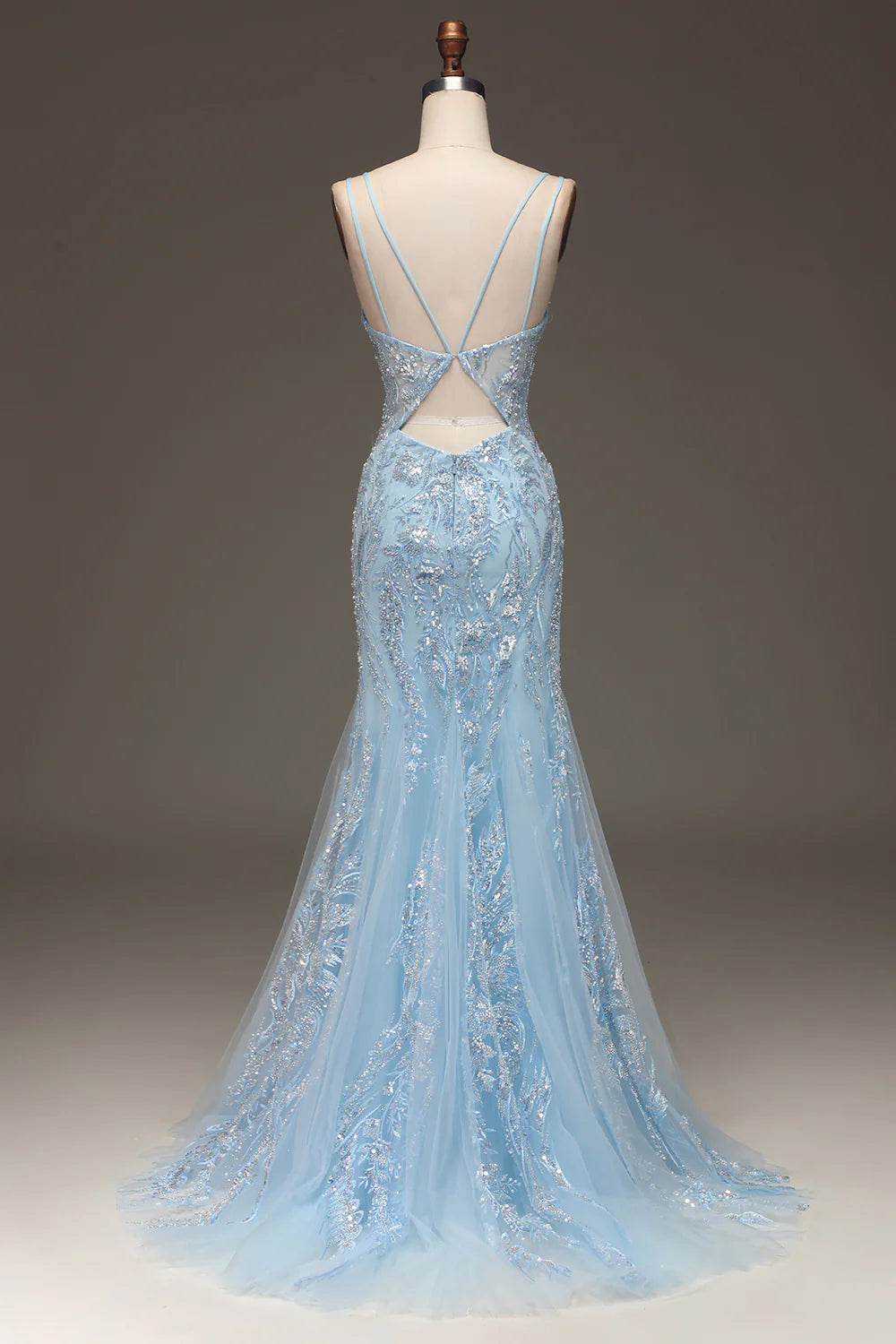 Light blue mermaid V-neck long slit ball dress