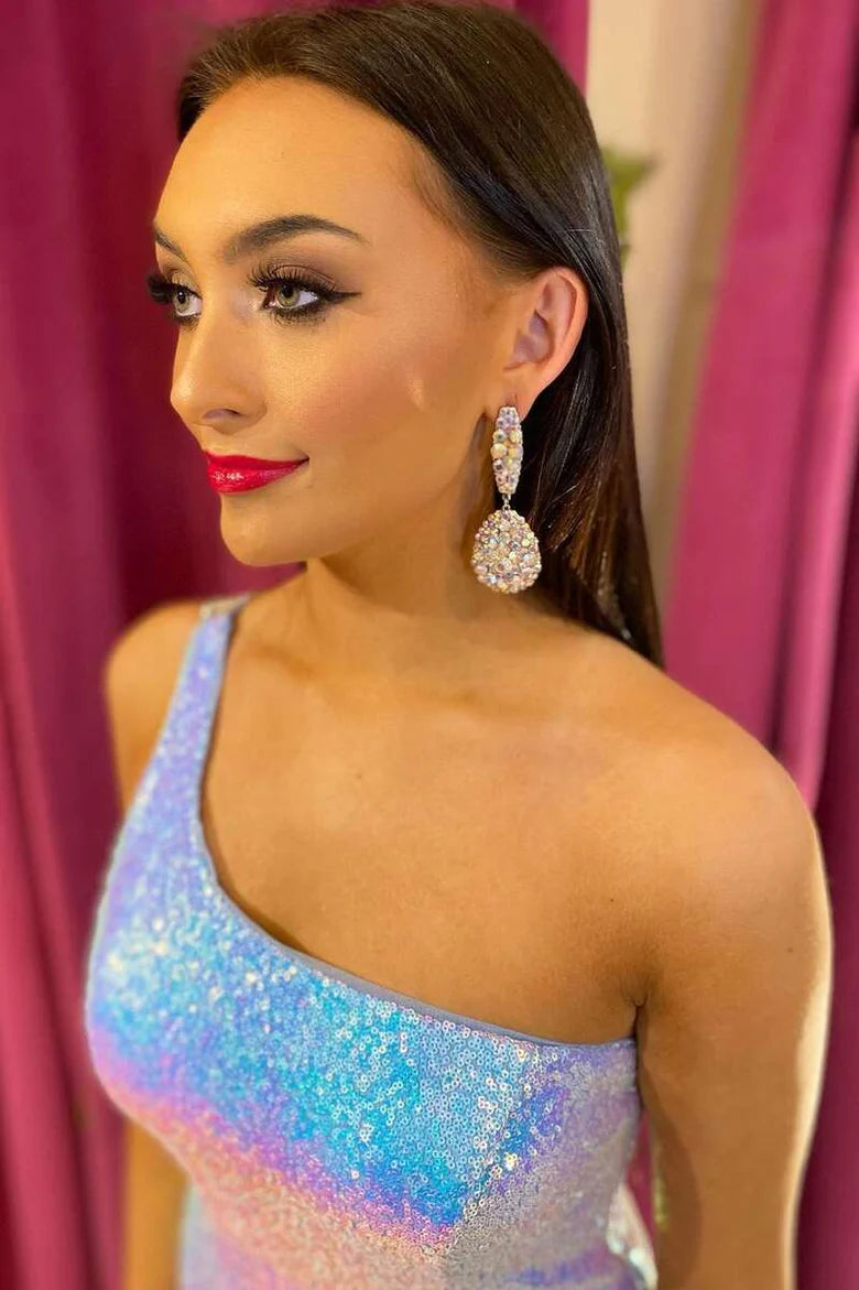 Iridescent Sequin One-Shoulder Backless Long Formal Dress