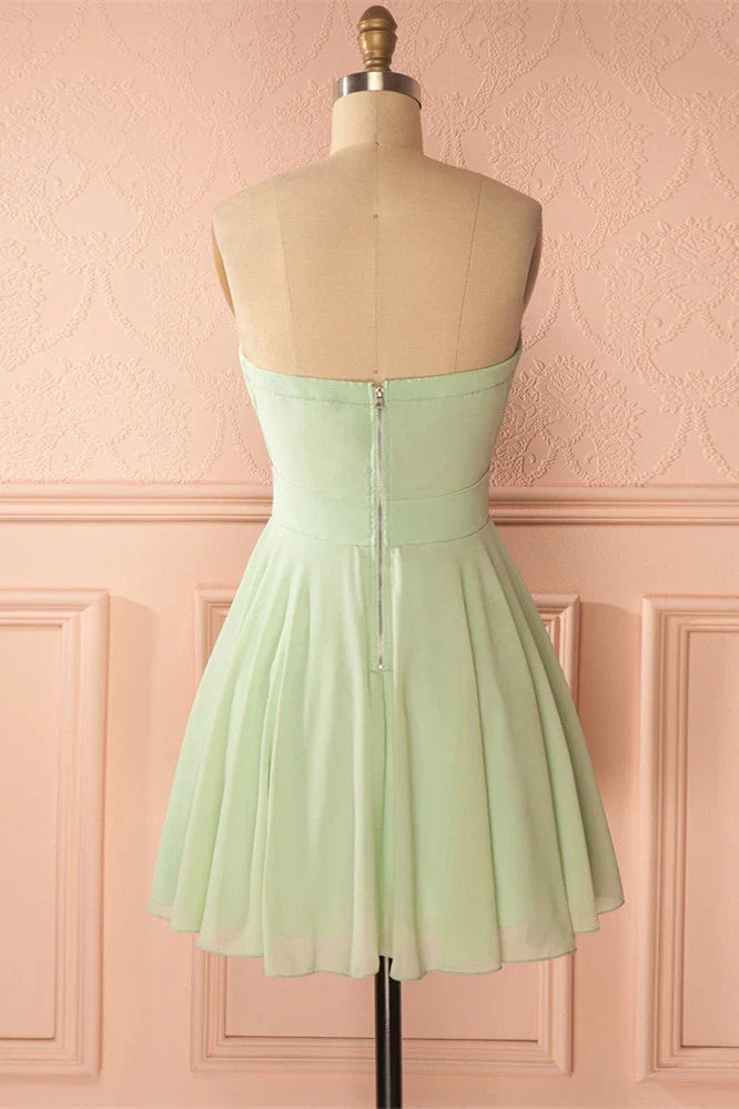 Sage Green Strapless Short A-line Party Dress Homecoming Dresses