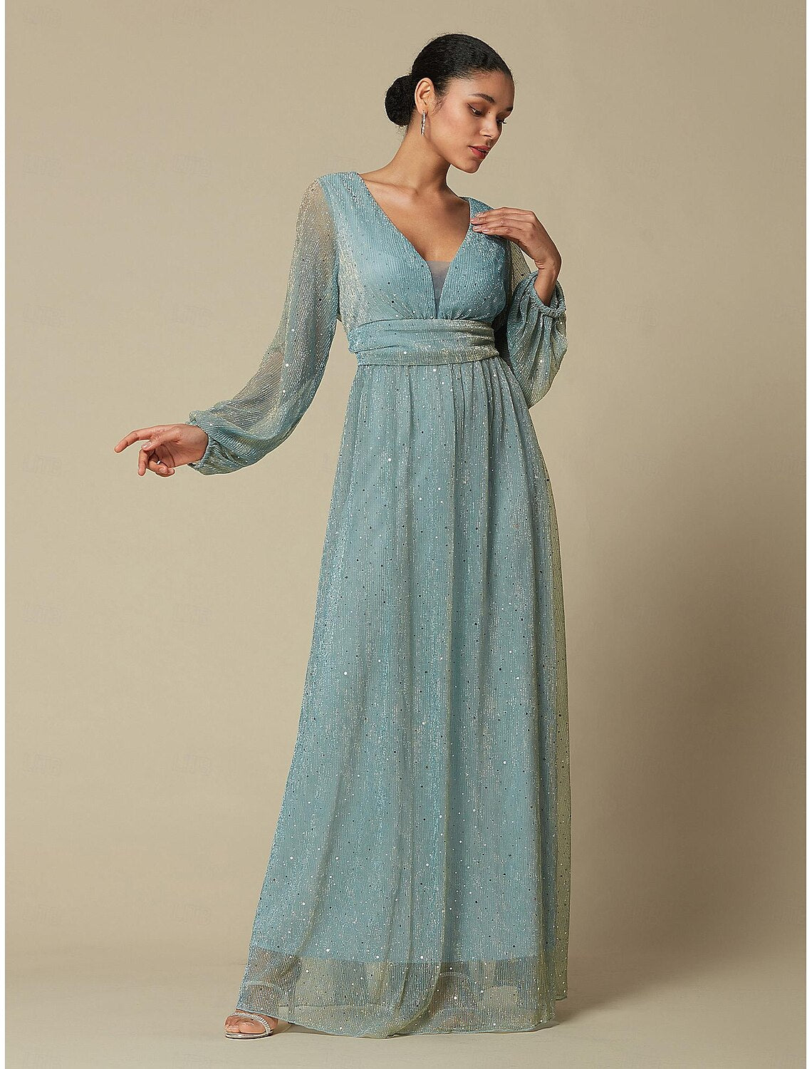 Green Fashion Party/Wedding Guest V Neck Long Sleeve Sparkle Polyester Maxi Dress dress to impress