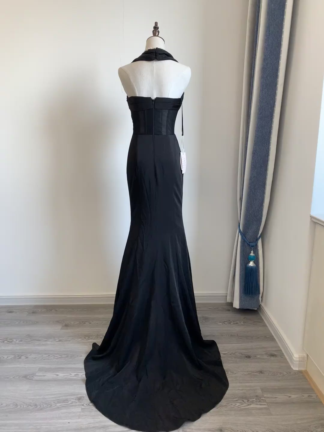 Elegant Black Square Neck Mermaid Beaded Long Prom Dresses Formal Evening Dress