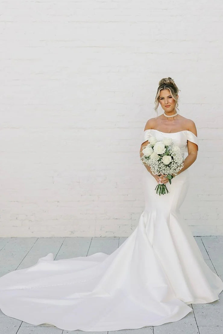 Elegant Mermaid Off the Shoulder Satin Wedding Dresses