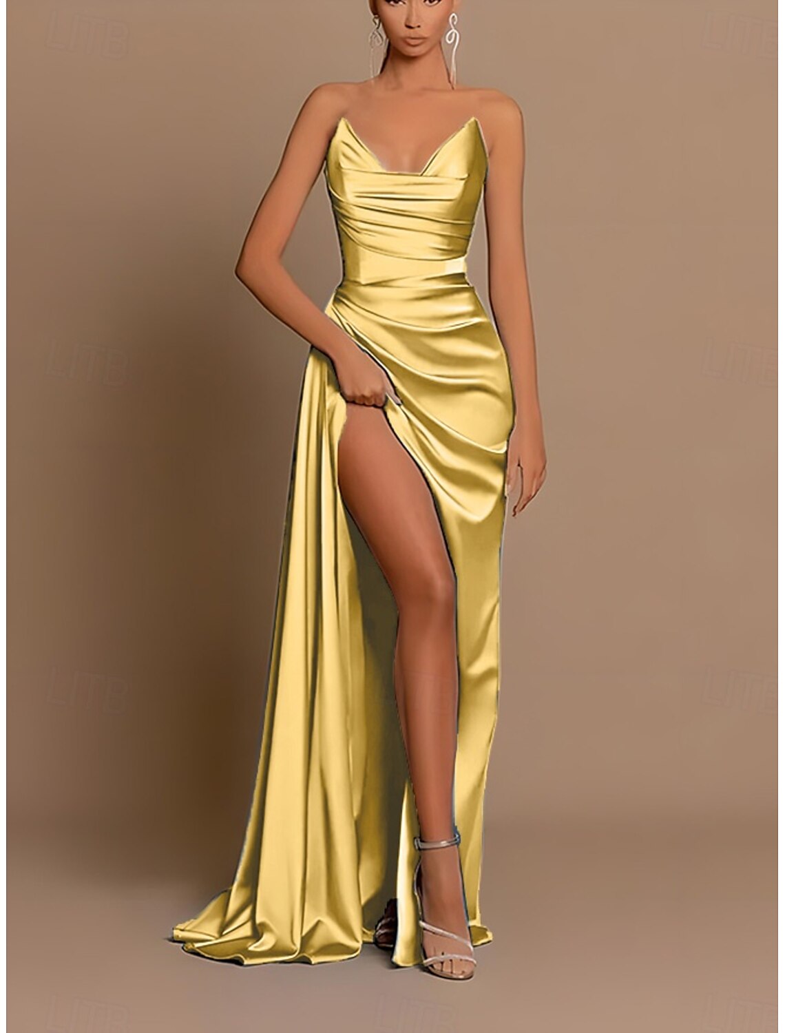 A-Line Evening Gown Party Dress Wedding Guest Prom Sweep / Brush Train Sleeveless V Neck Bridesmaid Dress Charmeuse Backless with Pleats Ruched Slit Masquerade Dress