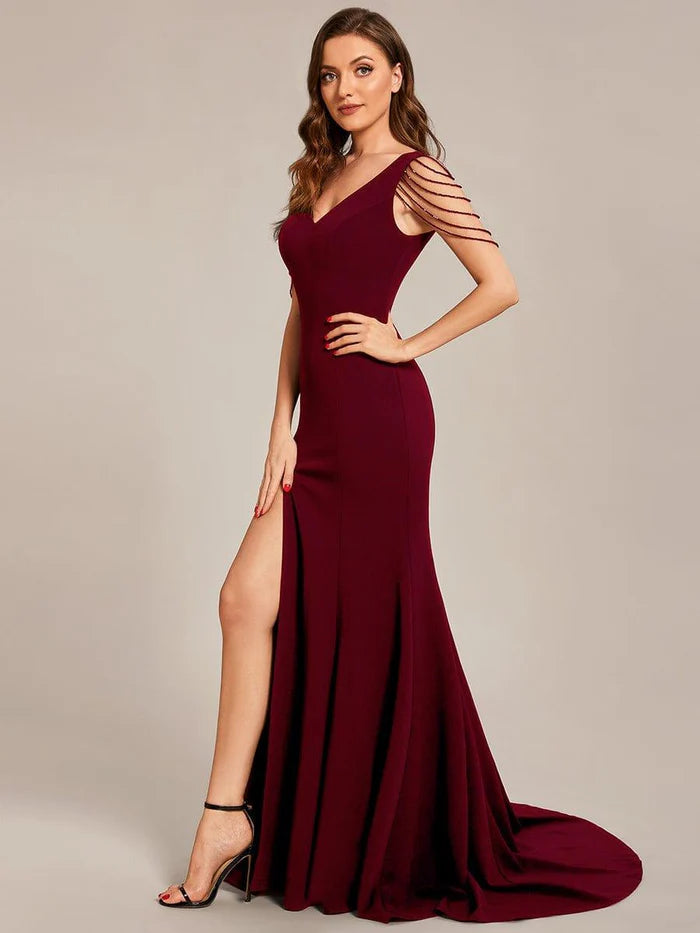 Sleeveless with Chain Bodycon Mermaid High Slit Formal Evening Dress ﻿