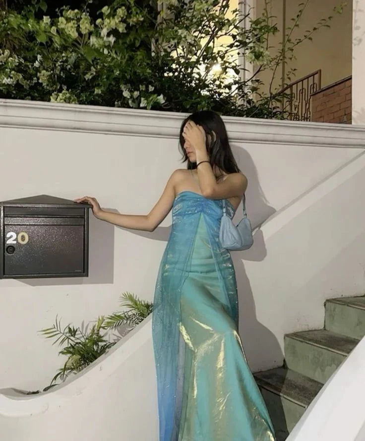 Simple and stylish long evening gown, fashionable party gown