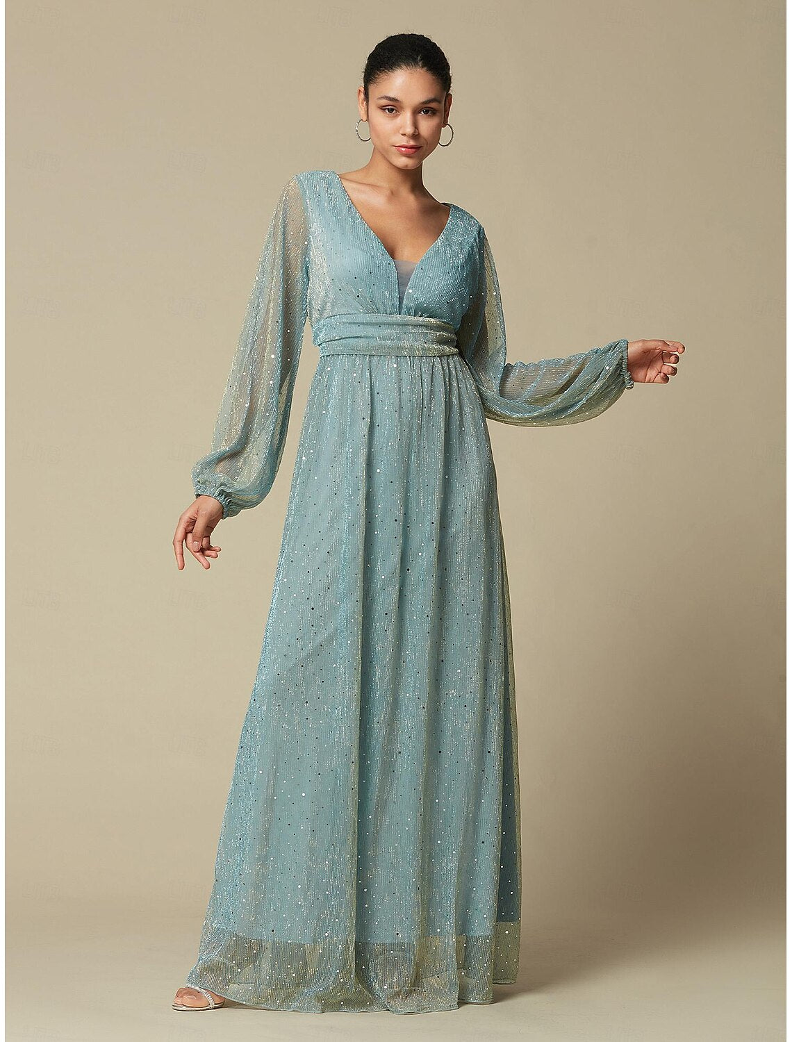 Green Fashion Party/Wedding Guest V Neck Long Sleeve Sparkle Polyester Maxi Dress dress to impress