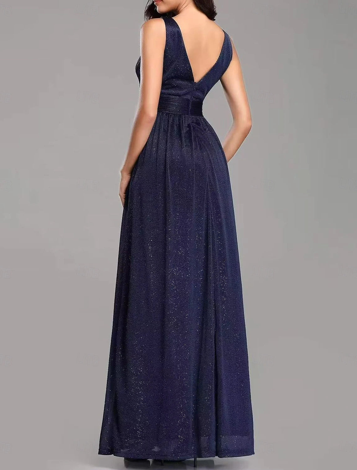 A-Line Wedding Guest Dresses Party Dress Evening Party Prom Floor Length Sleeveless V Neck Cotton Backless with Glitter Ruched