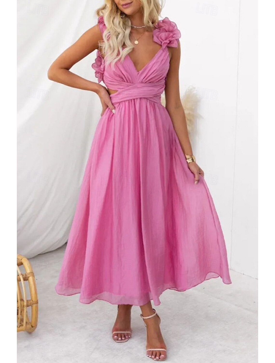 Women's Midi Dress Cocktail Dress Elegant Fashion Party Date Tea Party Regular Fit Plain Sleeveless V Neck Black White Pink Summer