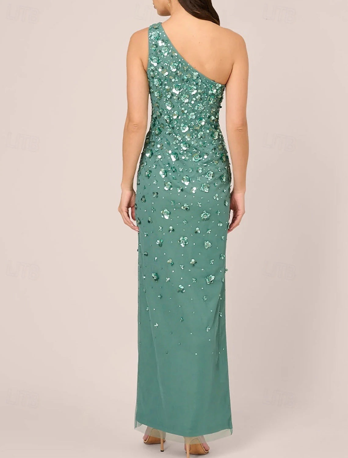 Sheath Column Beaded Gown Celebrity Style Dress Formal Wedding Guest Floor Length Sleeveless One Shoulder Chiffon with Flowers Beading Sequin Slit