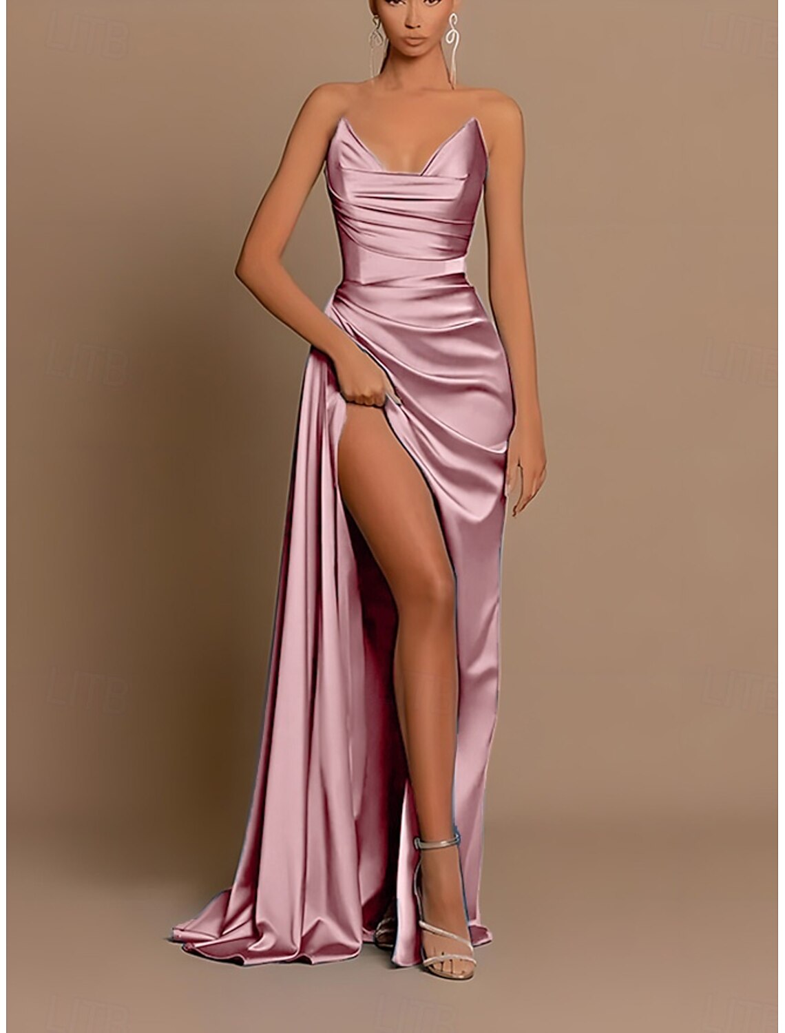 A-Line Evening Gown Party Dress Wedding Guest Prom Sweep / Brush Train Sleeveless V Neck Bridesmaid Dress Charmeuse Backless with Pleats Ruched Slit Masquerade Dress