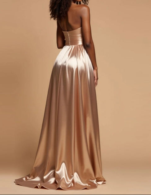 DingJiDress High Quality Dress Sexy A Line Halter Sweetheart Pleated Backless Side Fork Long Prom Dress