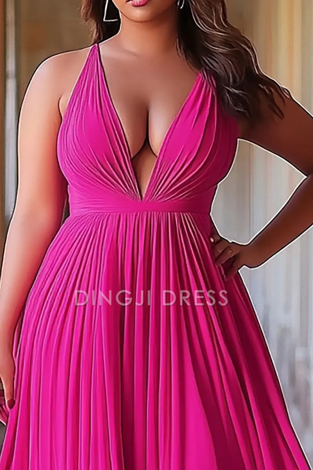 DingJiDress High Quality Dress A Line Deep V-Neck Pleated Sexy Charming Long Prom Dress