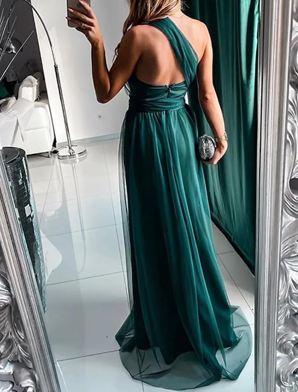 A-Line Wedding Guest Chrismas Dress Sexy Dress Wedding Guest Prom Sweep / Brush Train Sleeveless One Shoulder with Pleats Slit dress to impress