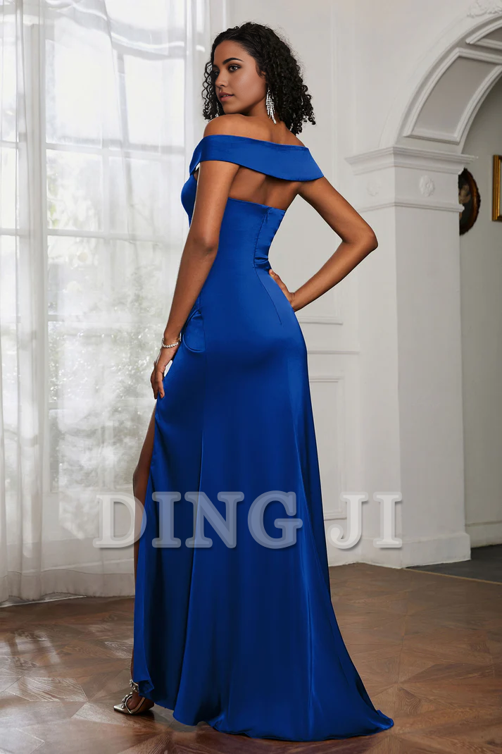 DingJiDress Evening Dress Off Shoulder Sleeveless Pleated Gown Side Fork Sweep Train Exquisite Charming Wedding Guest Dresses