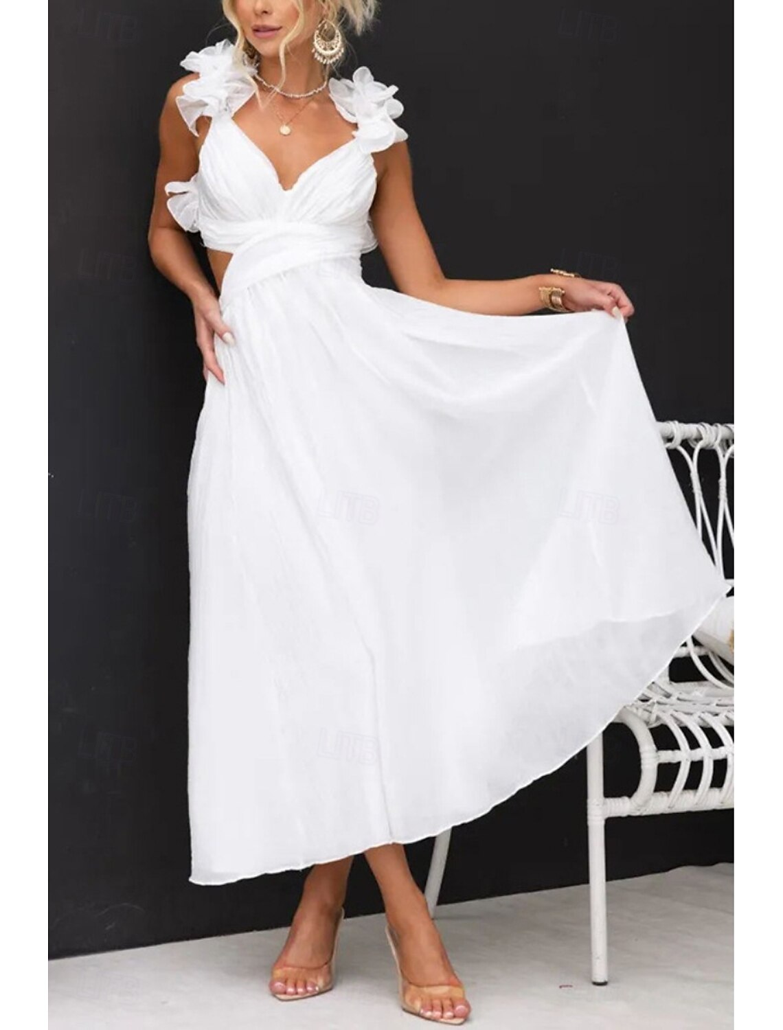 Women's Midi Dress Cocktail Dress Elegant Fashion Party Date Tea Party Regular Fit Plain Sleeveless V Neck Black White Pink Summer