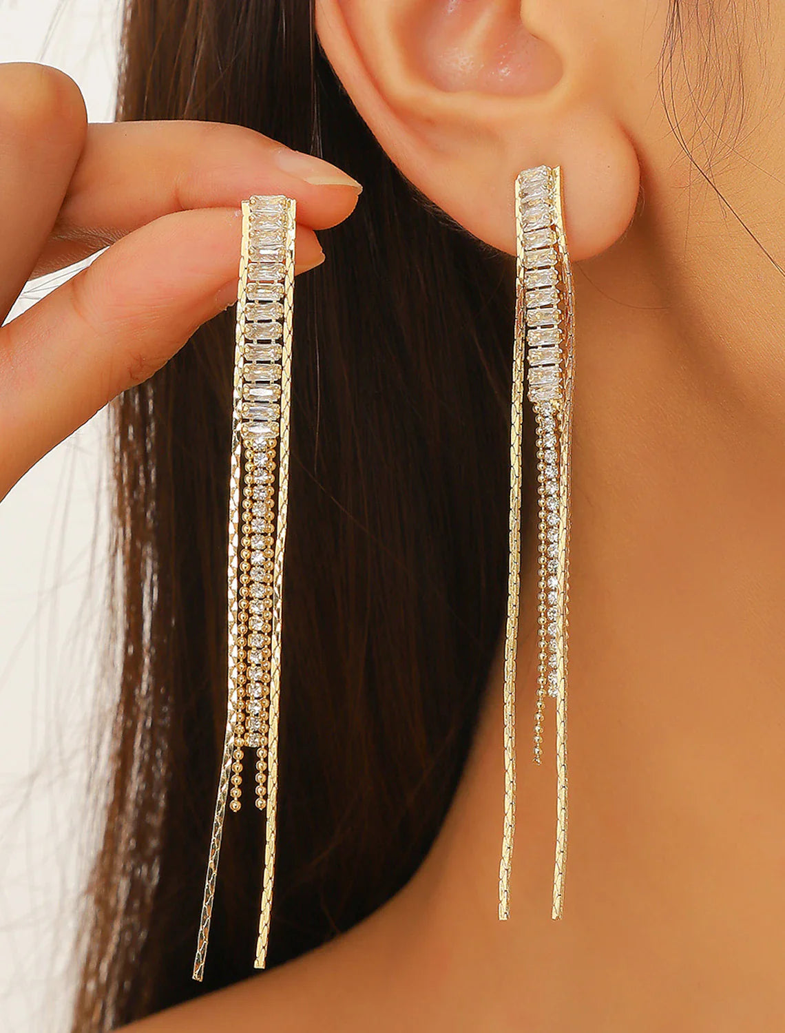 DingJiDress Women's Brown Earrings Fine Jewelry Fringe Precious Stylish Trendy Earrings Jewelry Gold For Party Gift 1 Pair