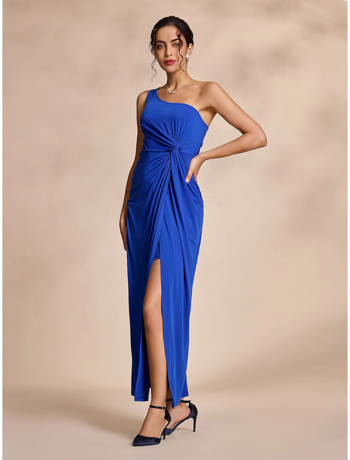 Blue Wedding Party/Wedding Guest Solid Twist Sleeveless Hem Maxi Dress dress to impress