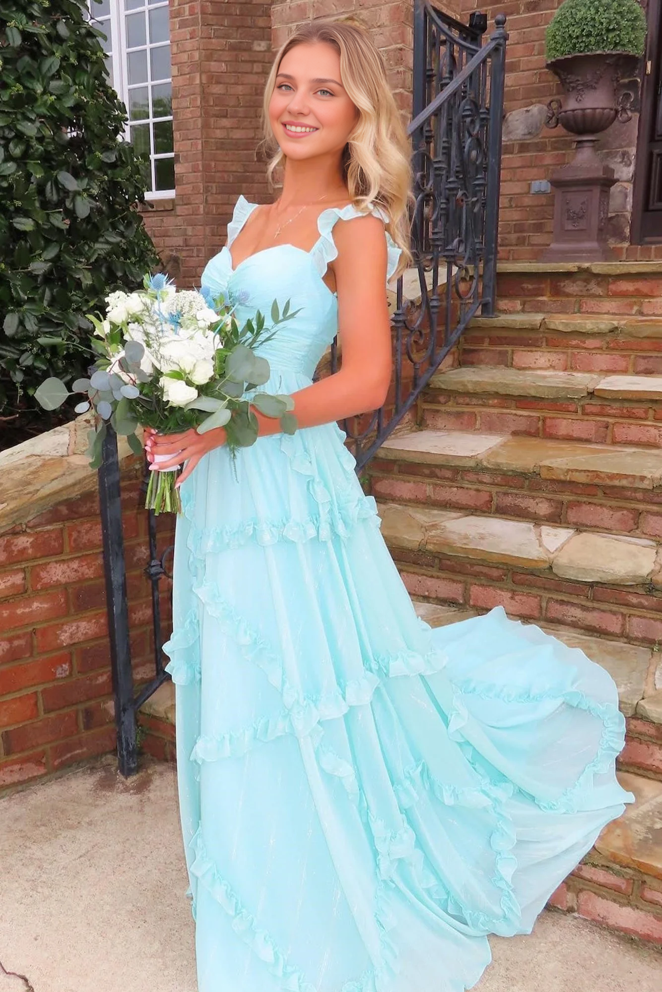 DingJiDress Charming A Line Sweetheart Long with Ruffles Fashion Cute Prom Dress