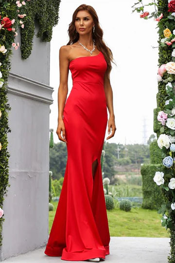 Royal Blue One-Shoulder Side Slit Mermaid Long Evening Gown