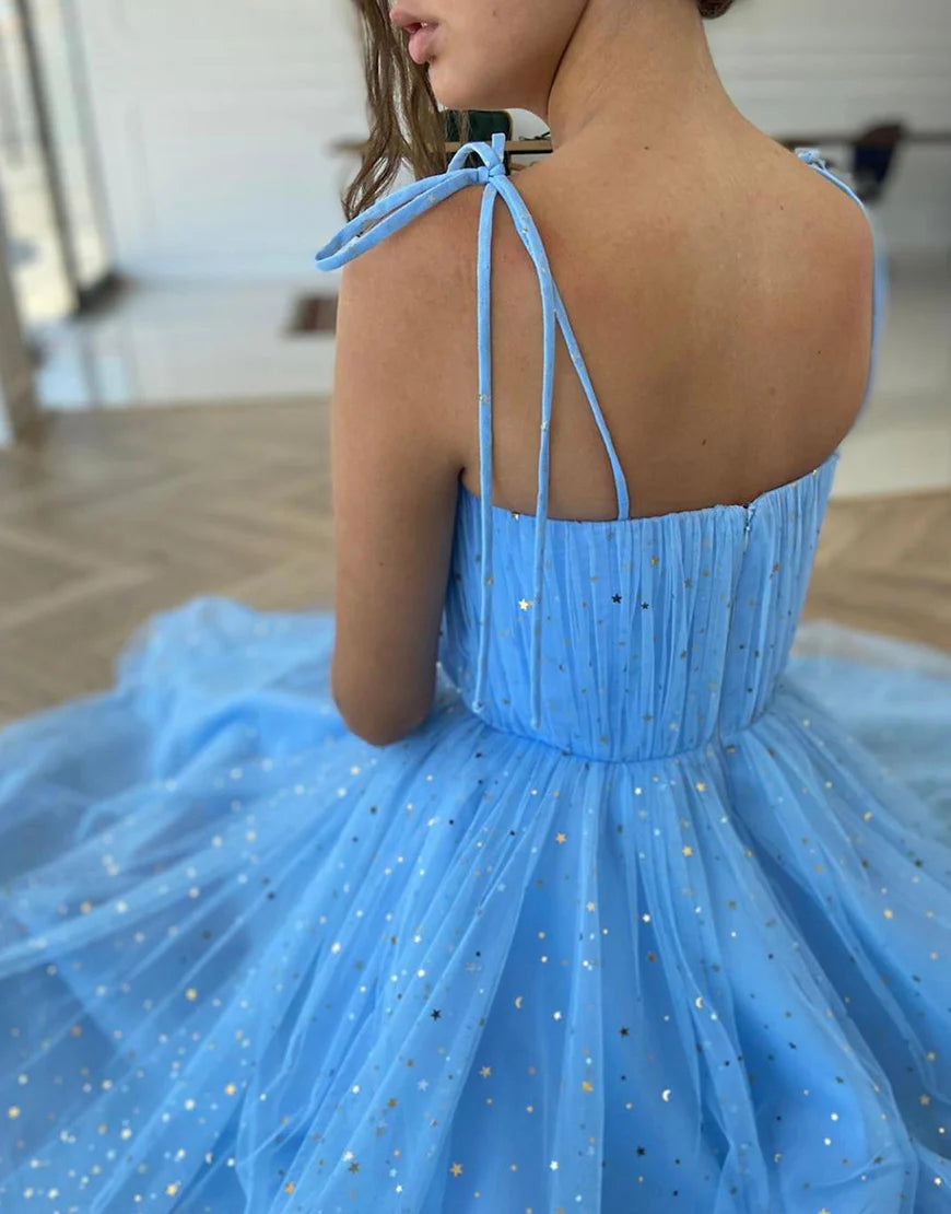 Tulle Blue Sweetheart Homecoming Dress with Stars
