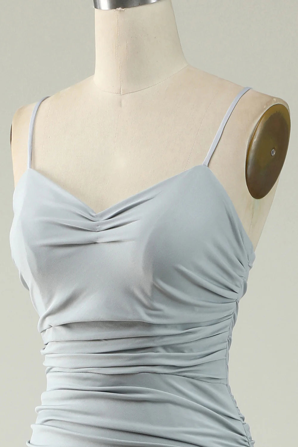 Grey long elegant suspender slit ball gown