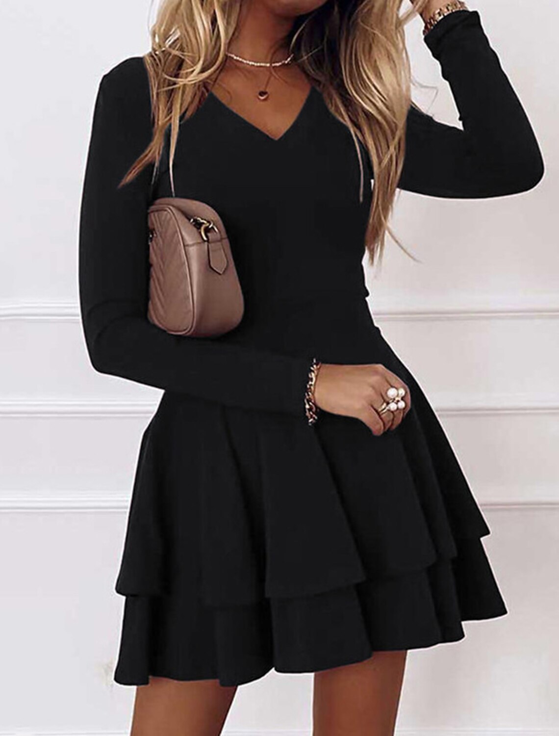 A-Line Cocktail Dresses Red Green Dress Wedding Guest Homecoming Short / Mini Long Sleeve V Neck Spandex with Pleats Pure Color dress to impress