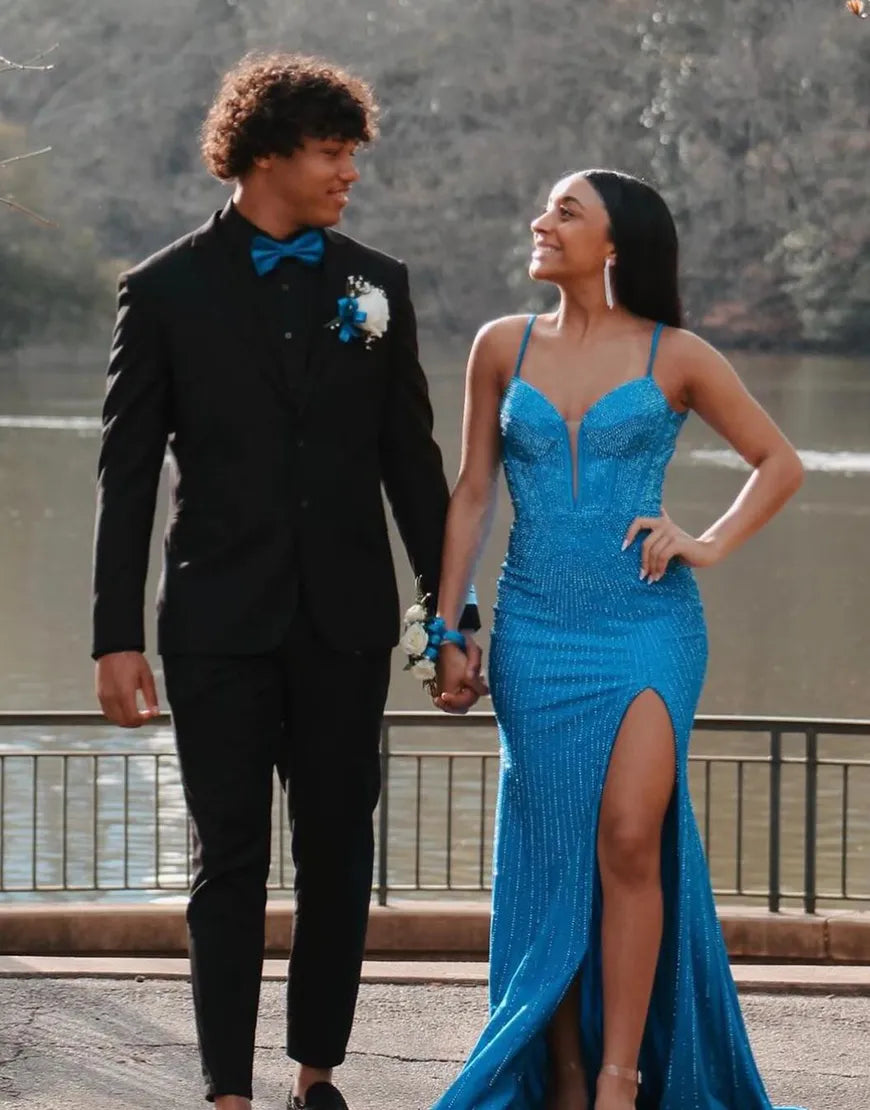 Red sequin long suspender split mermaid party dress