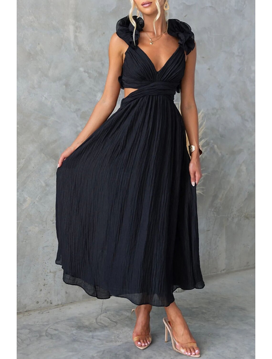 Women's Midi Dress Cocktail Dress Elegant Fashion Party Date Tea Party Regular Fit Plain Sleeveless V Neck Black White Pink Summer