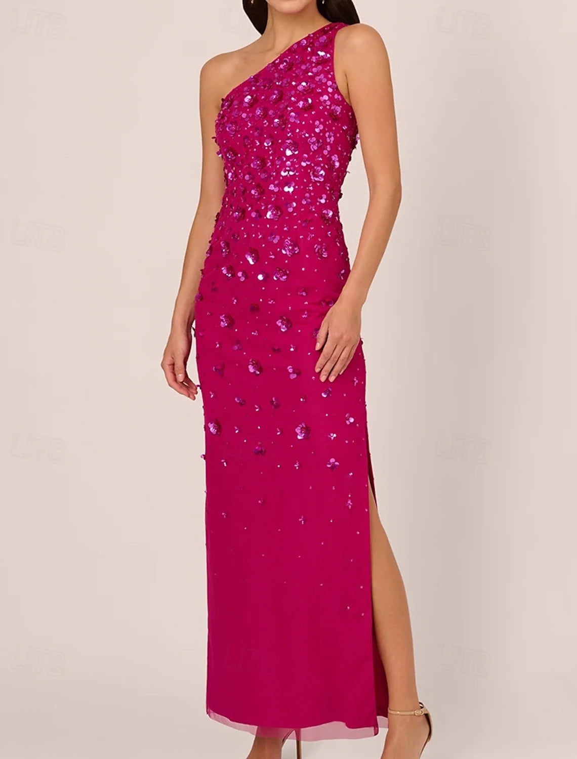 Sheath Column Beaded Gown Celebrity Style Dress Formal Wedding Guest Floor Length Sleeveless One Shoulder Chiffon with Flowers Beading Sequin Slit