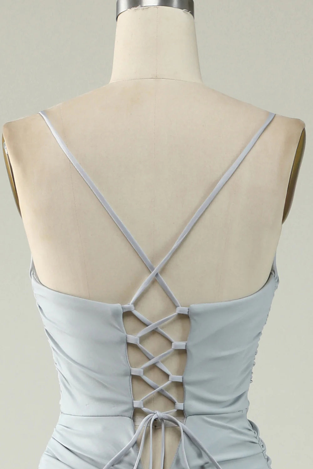 Grey long elegant suspender slit ball gown