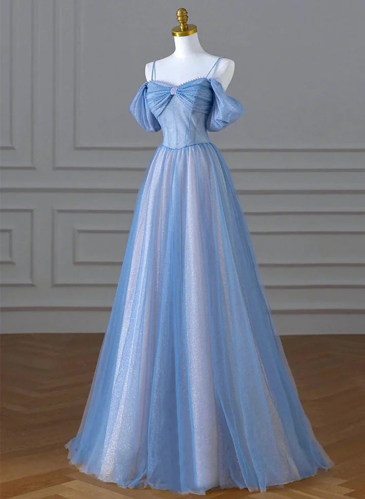 A-line Light Blue  Pink Long Evening DressBlue Party Dress Prom Dress