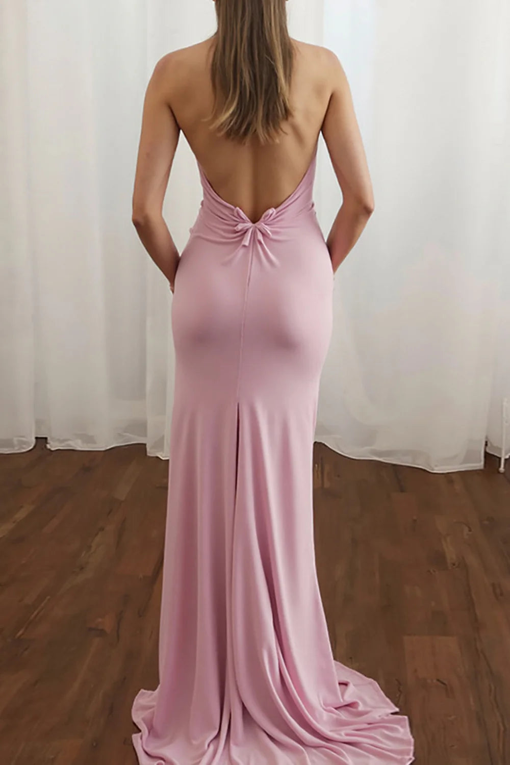 Pink Fashion Strapless Long Ball Dress