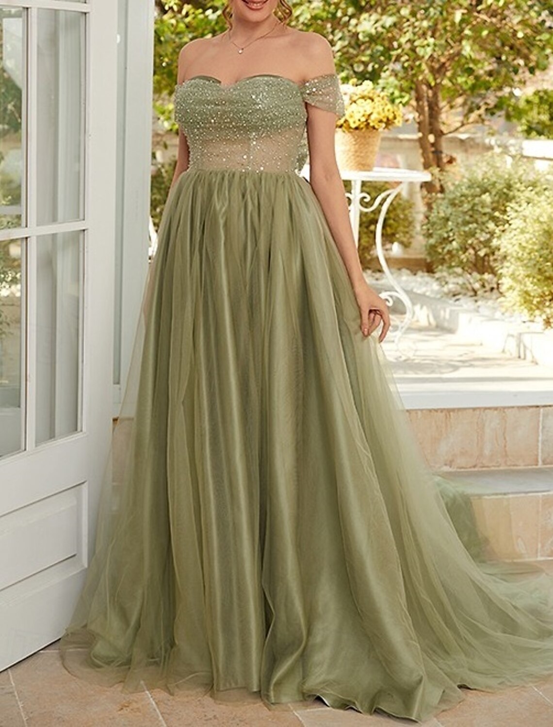 Ball Gown A-Line Wedding Guest Dresses Elegant Dress Prom Birthday Court Train Sleeveless Sweetheart Tulle Backless with Glitter Pearls Beading ﻿