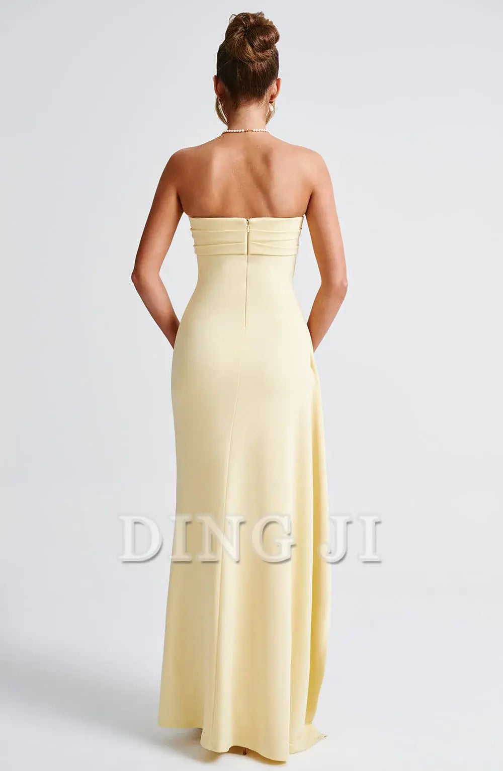 DingJiDress Prom Dresses Strapless Ruched Thigh high split Exquisite Dresses Wedding Guests Dresses