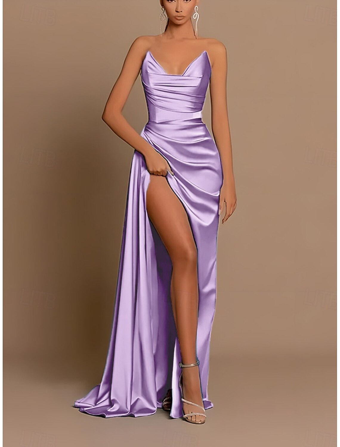 A-Line Evening Gown Party Dress Wedding Guest Prom Sweep / Brush Train Sleeveless V Neck Bridesmaid Dress Charmeuse Backless with Pleats Ruched Slit Masquerade Dress