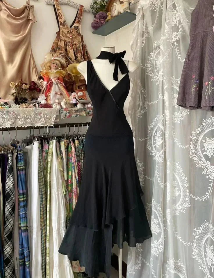 DingJiDress A Line Deep V Neck Elegant Formal Ruffle Elegant Prom Dress