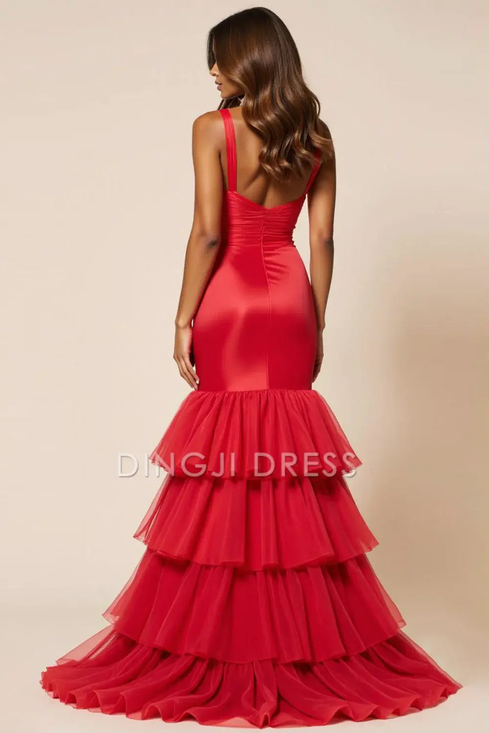 DingJiDress High Quality Dress Exquisite Mermaid Sheath V-Neck Tiered With Ruffles Fashion Long Prom Dress