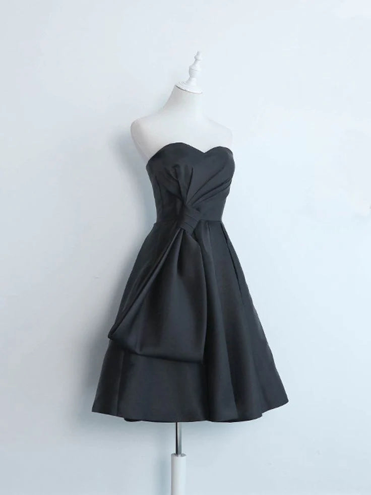 Minimalist satin black short ball dress back to school dress