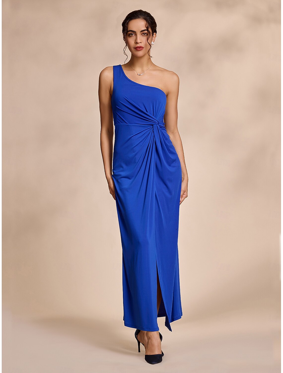 Blue Wedding Party/Wedding Guest Solid Twist Sleeveless Hem Maxi Dress dress to impress
