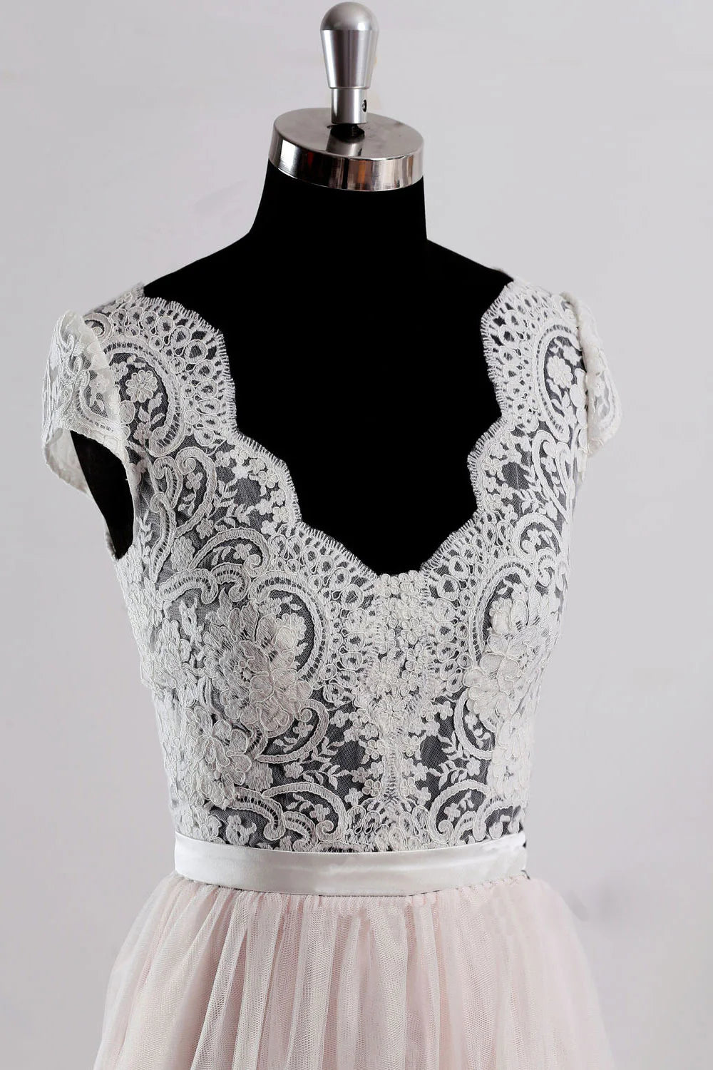 Pink v neck lace tulle long prom dress pink wedding dress ﻿