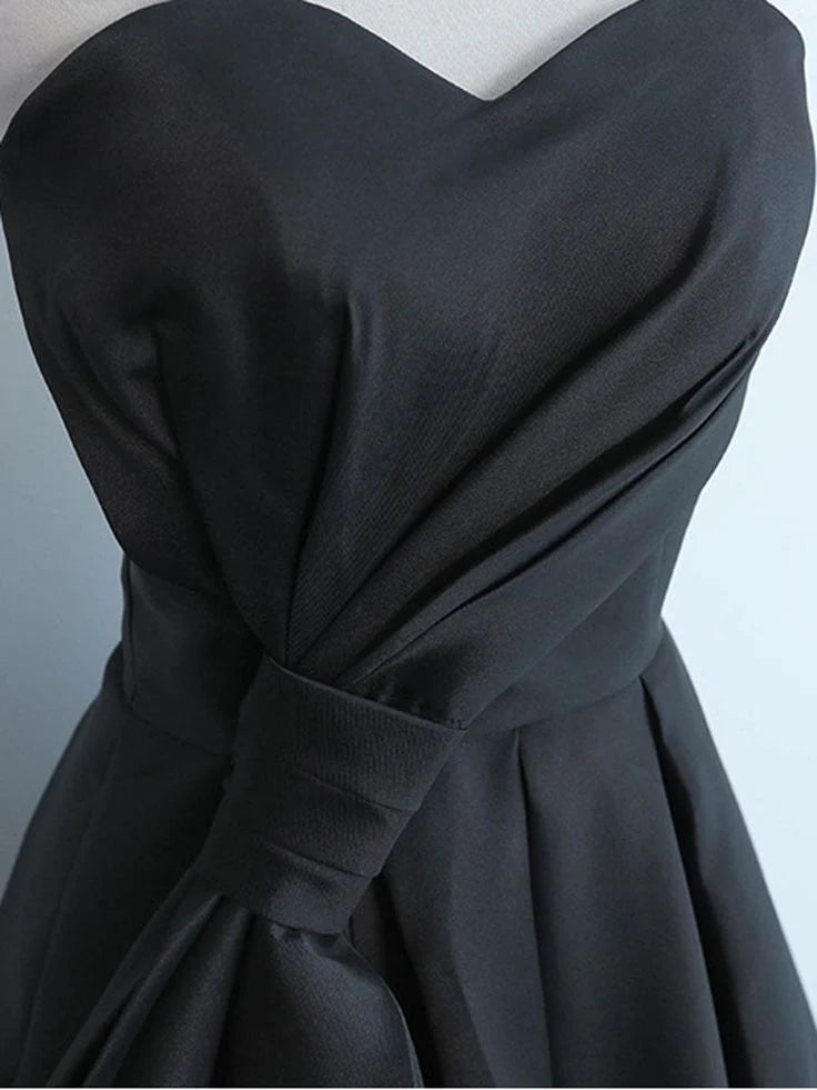 Minimalist satin black short ball dress back to school dress