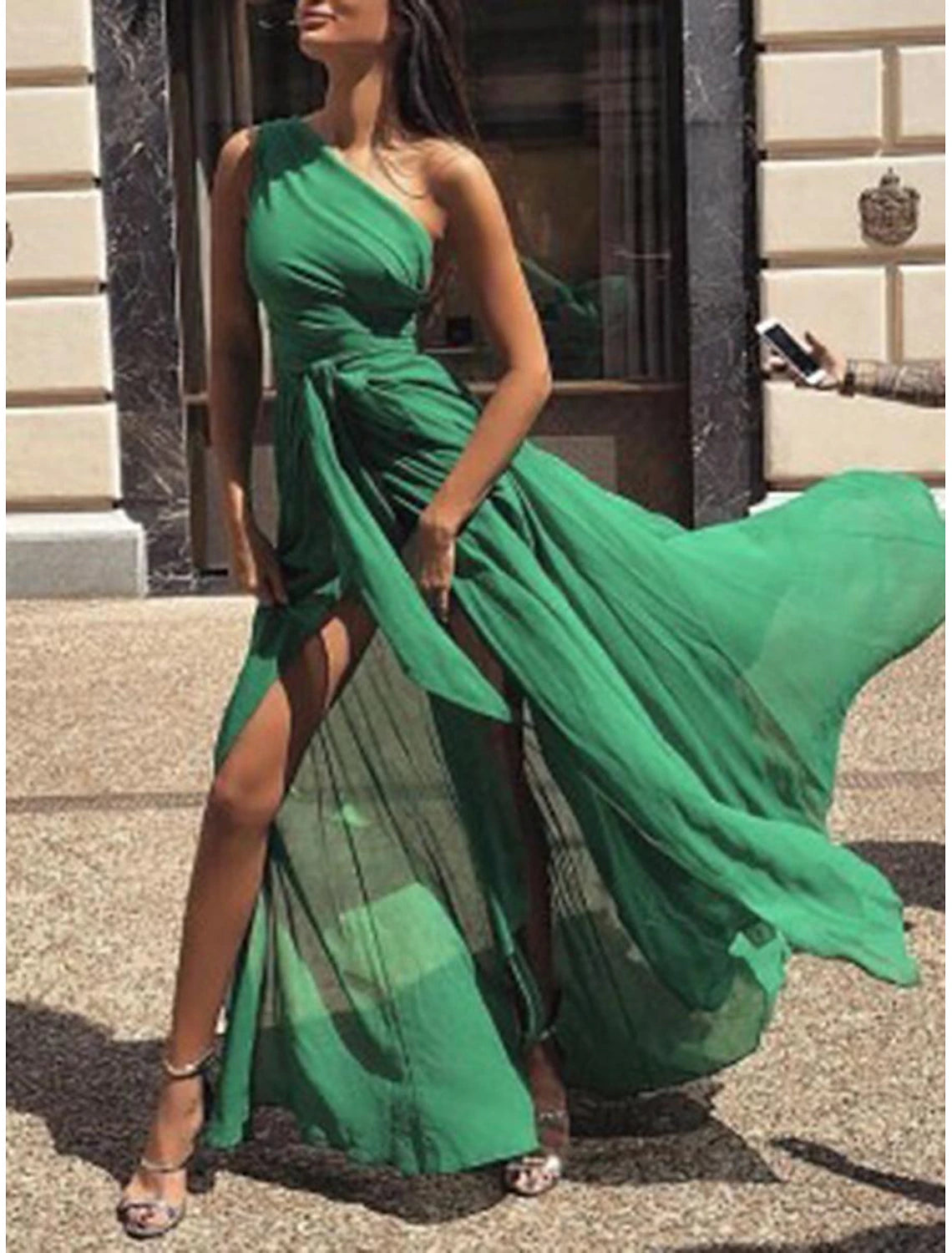 Women's Chiffon Dress Maxi Dress Split Wedding Party Elegant Sexy V Neck Sleeveless Yellow Red Purple Color