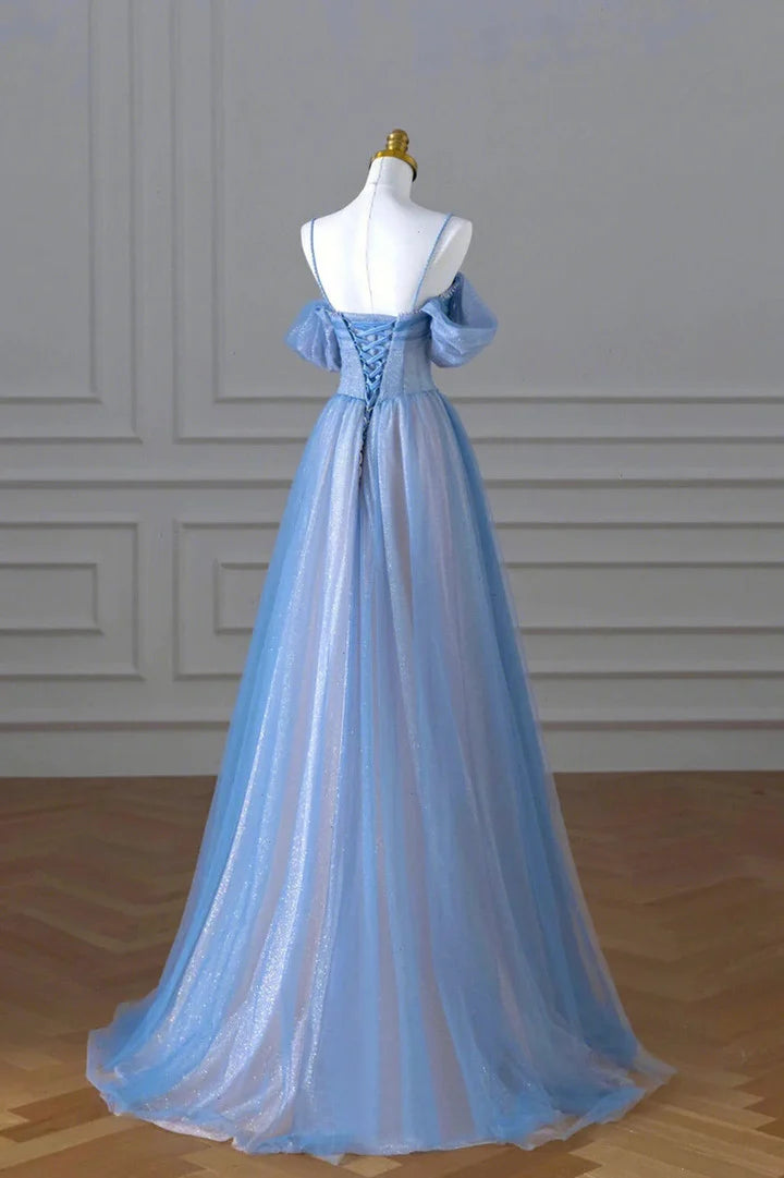 A-line Light Blue  Pink Long Evening DressBlue Party Dress Prom Dress