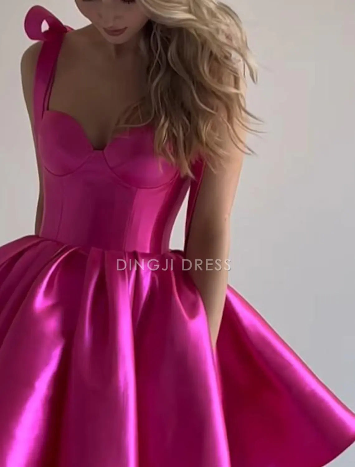 DingJiDress Hot Sale Short Prom Dress Fashion A-Line Corsets Dress Holiday Graduation Sleeveless Spaghetti Strap Satin with Bow(s) Cute New Homecoming Dress
