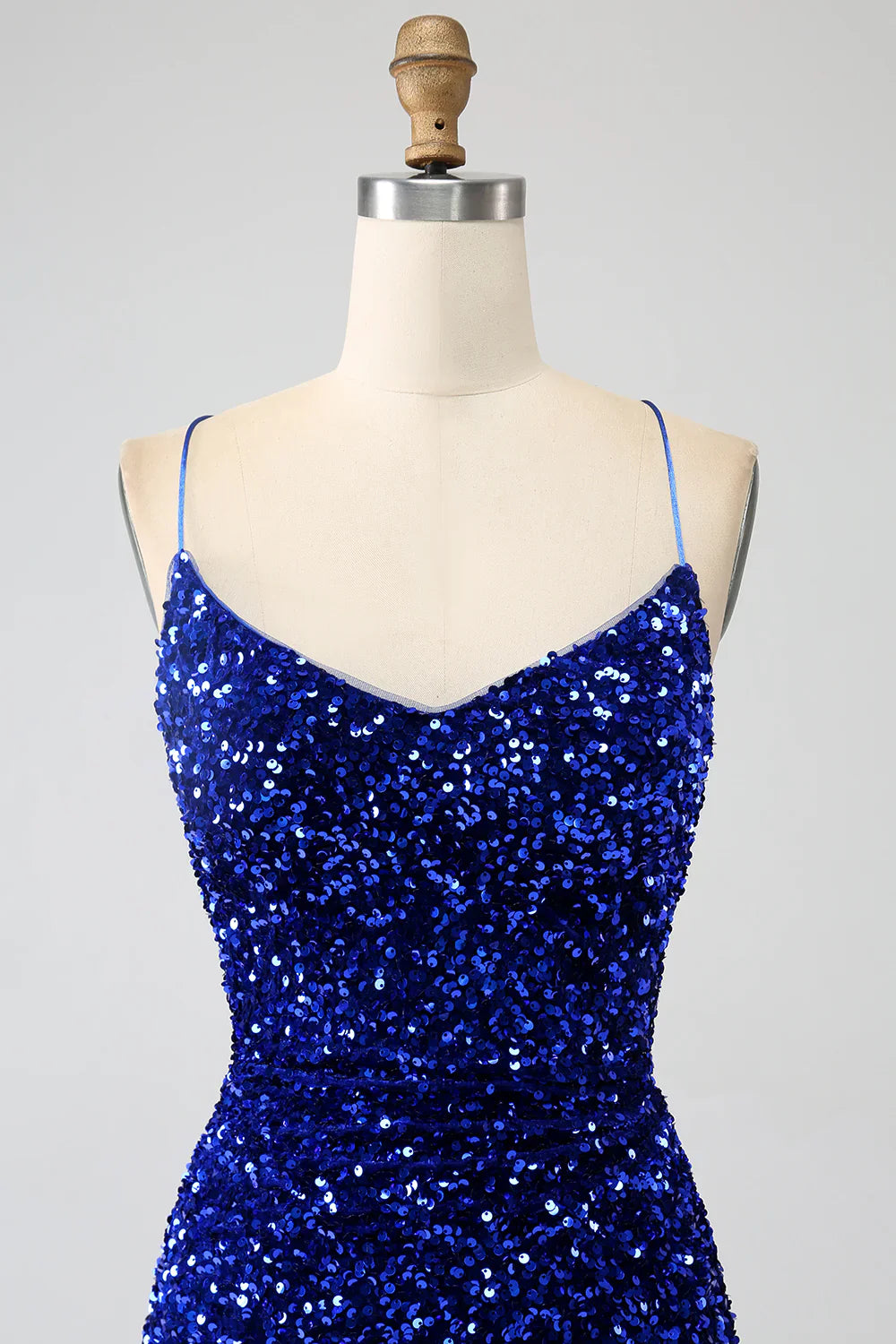 DingJiDress Fuchsia Mermaid Spaghetti Straps V-Neck Sequin Prom Dress With Split