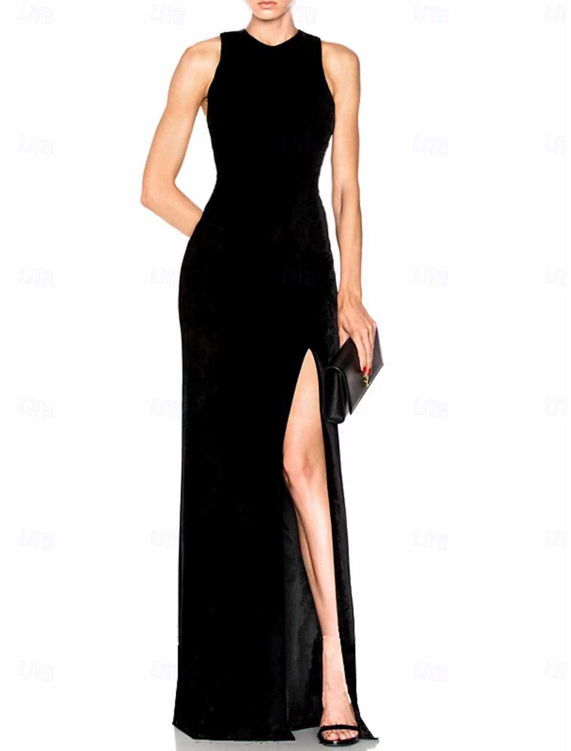 Mermaid / Trumpet Evening Gown Elegant Dress Evening Party Black Tie Gala Floor Length Sleeveless Crew Neck Wednesday Addams Family Cotton Blend Backless with Slit